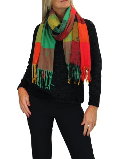 Wool Blend Scarf With Floral Details Green