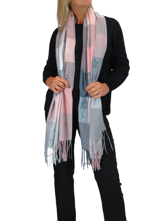 Wool Blend Scarf With Floral Details Pink
