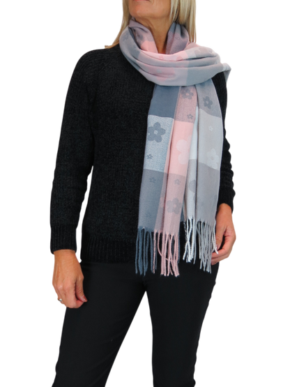 Wool Blend Scarf With Floral Details Pink