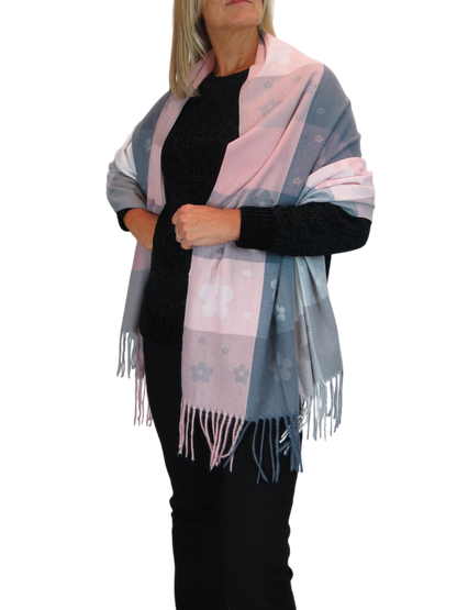 Wool Blend Scarf With Floral Details Pink