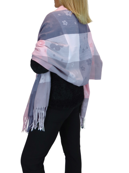 Wool Blend Scarf With Floral Details Pink