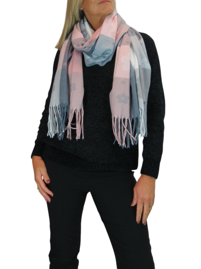 Wool Blend Scarf With Floral Details Pink