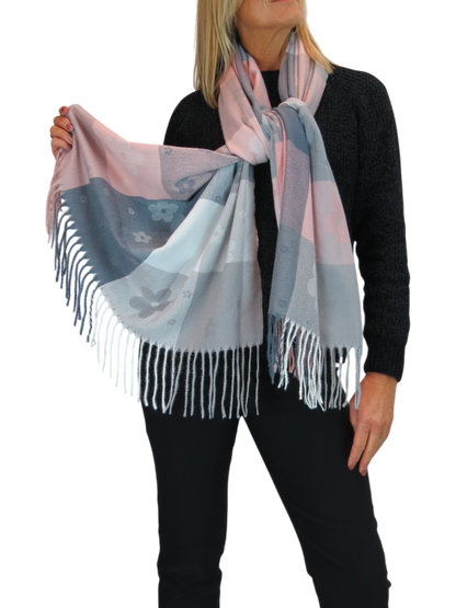 Wool Blend Scarf With Floral Details Pink