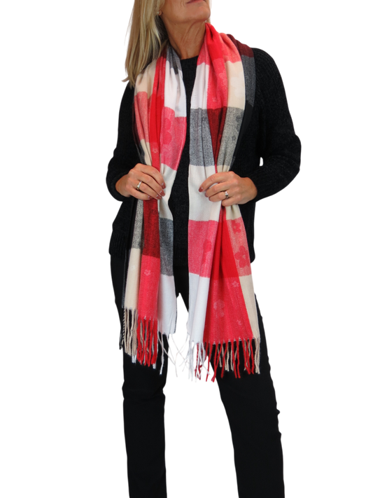 Wool Blend Scarf With Floral Details Red