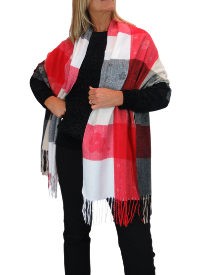 Wool Blend Scarf With Floral Details Red