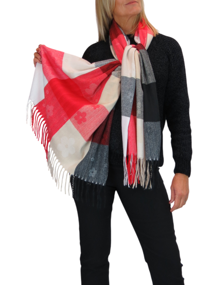 Wool Blend Scarf With Floral Details Red