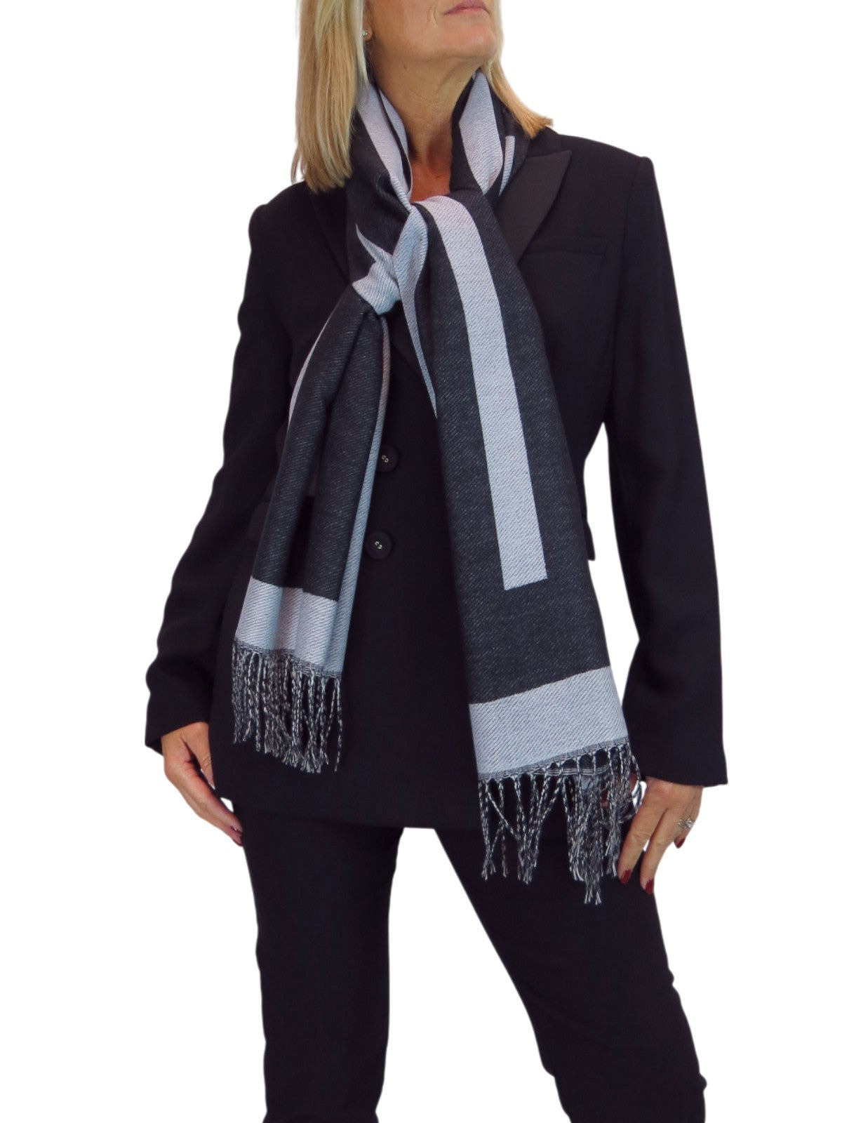 Wool Blend Geometric Design Scarf Black/Grey