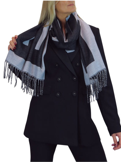 Wool Blend Geometric Design Scarf Black/Grey