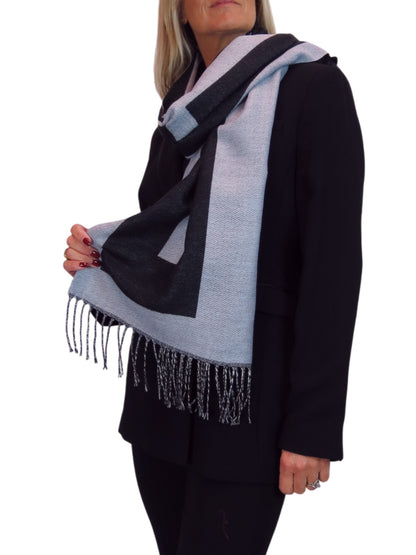 Wool Blend Geometric Design Scarf Black/Grey