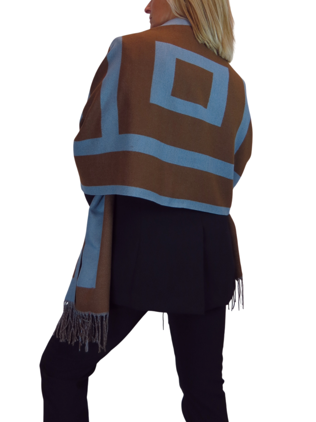 Wool Blend Geometric Design Scarf Brown/Blue