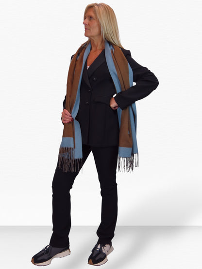 Wool Blend Geometric Design Scarf Brown/Blue