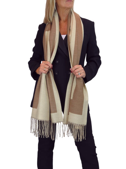 Wool Blend Geometric Design Scarf Beige/Brown