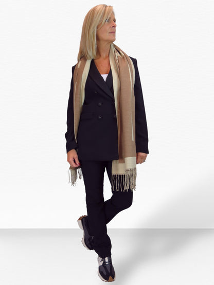 Wool Blend Geometric Design Scarf Beige/Brown