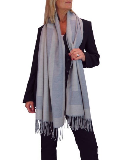 Wool Blend Geometric Design Scarf Grey