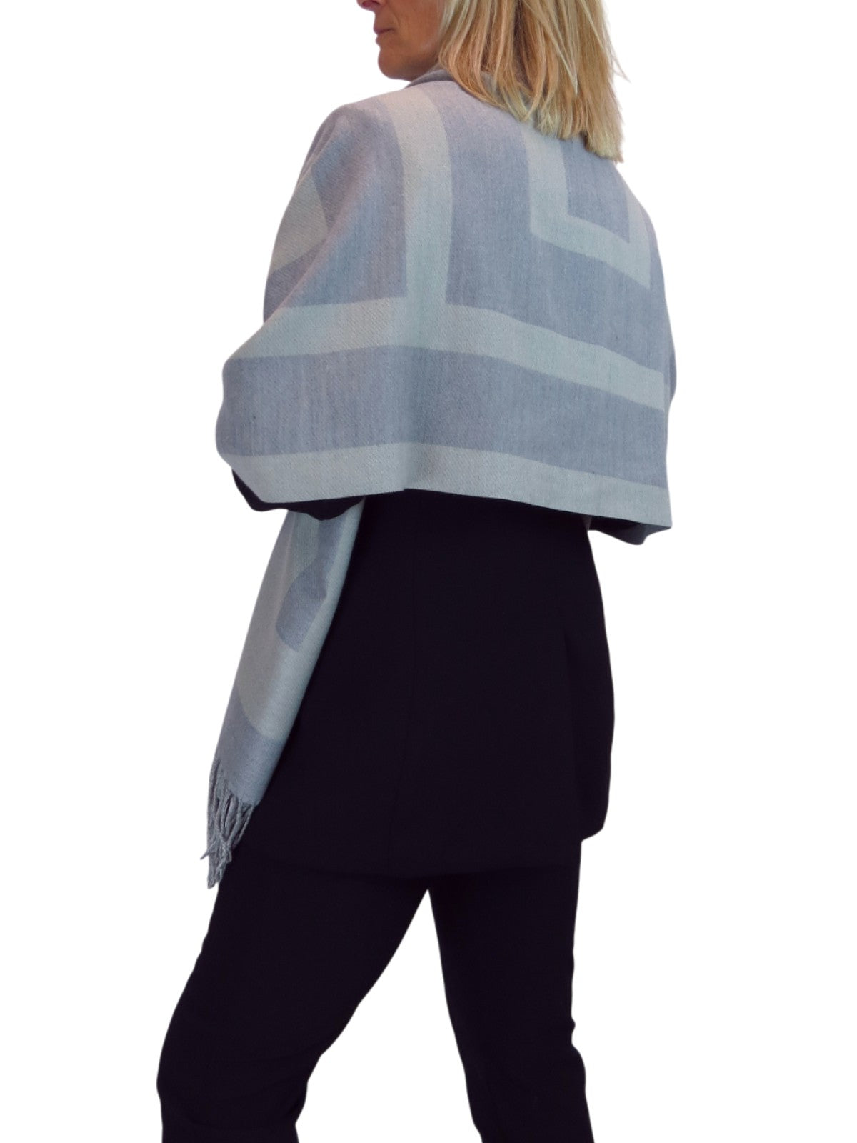 Wool Blend Geometric Design Scarf Grey