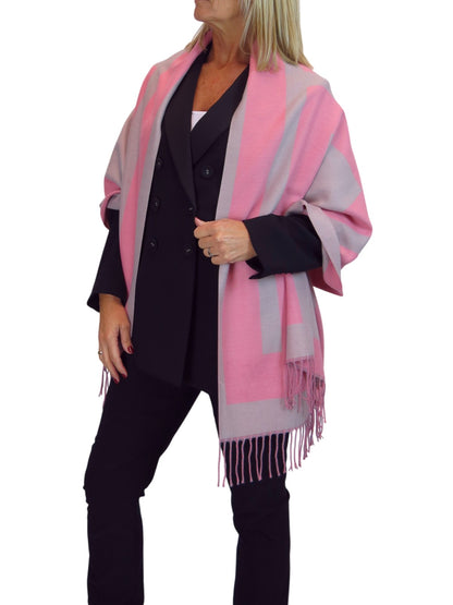 Wool Blend Geometric Design Scarf Pink/Beige