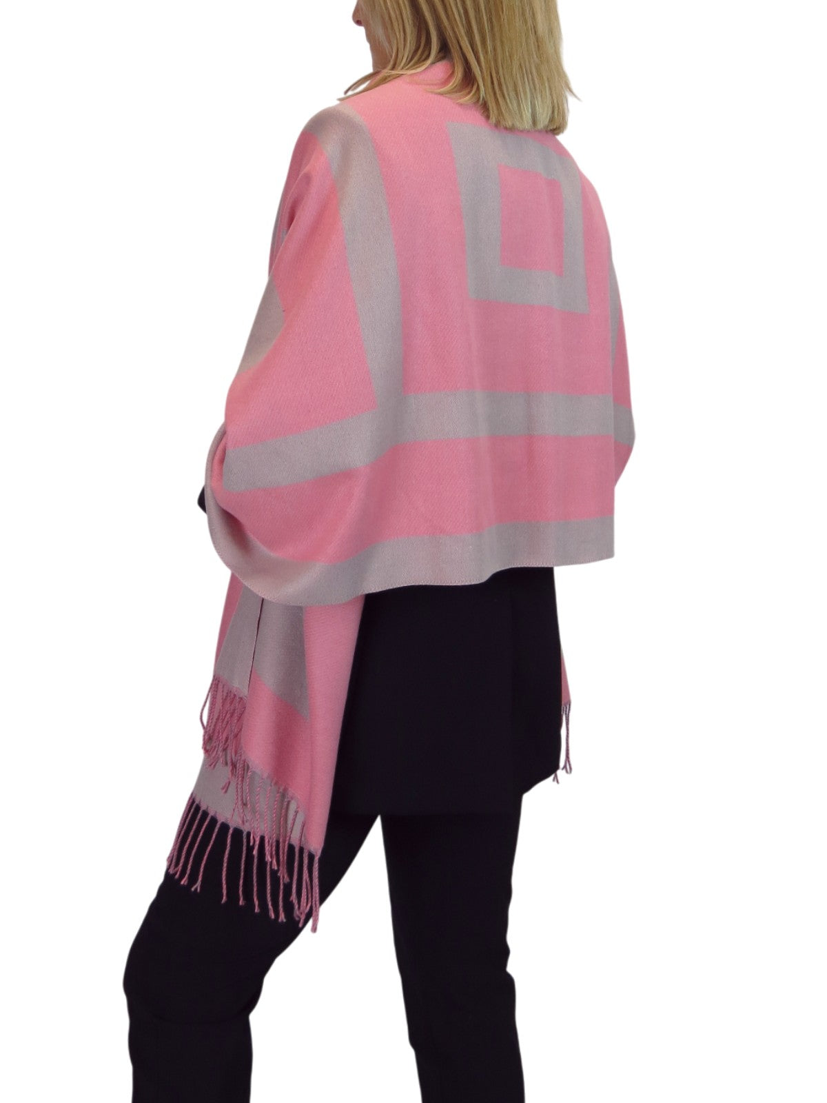 Wool Blend Geometric Design Scarf Pink/Beige