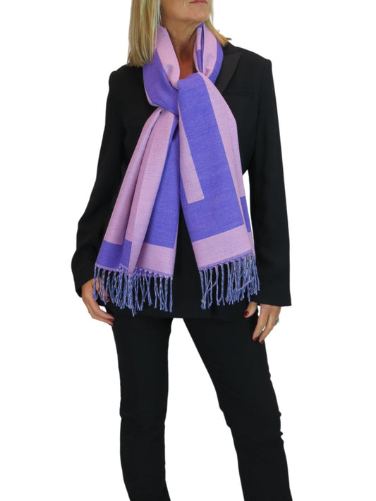 Wool Blend Geometric Design Scarf Purple