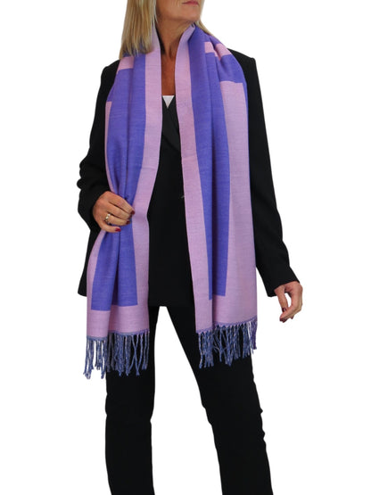 Wool Blend Geometric Design Scarf Purple