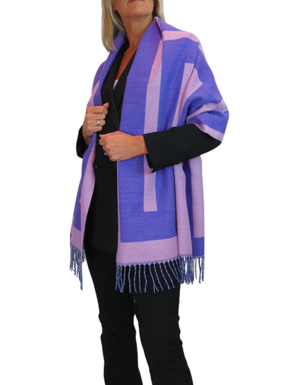 Wool Blend Geometric Design Scarf Purple