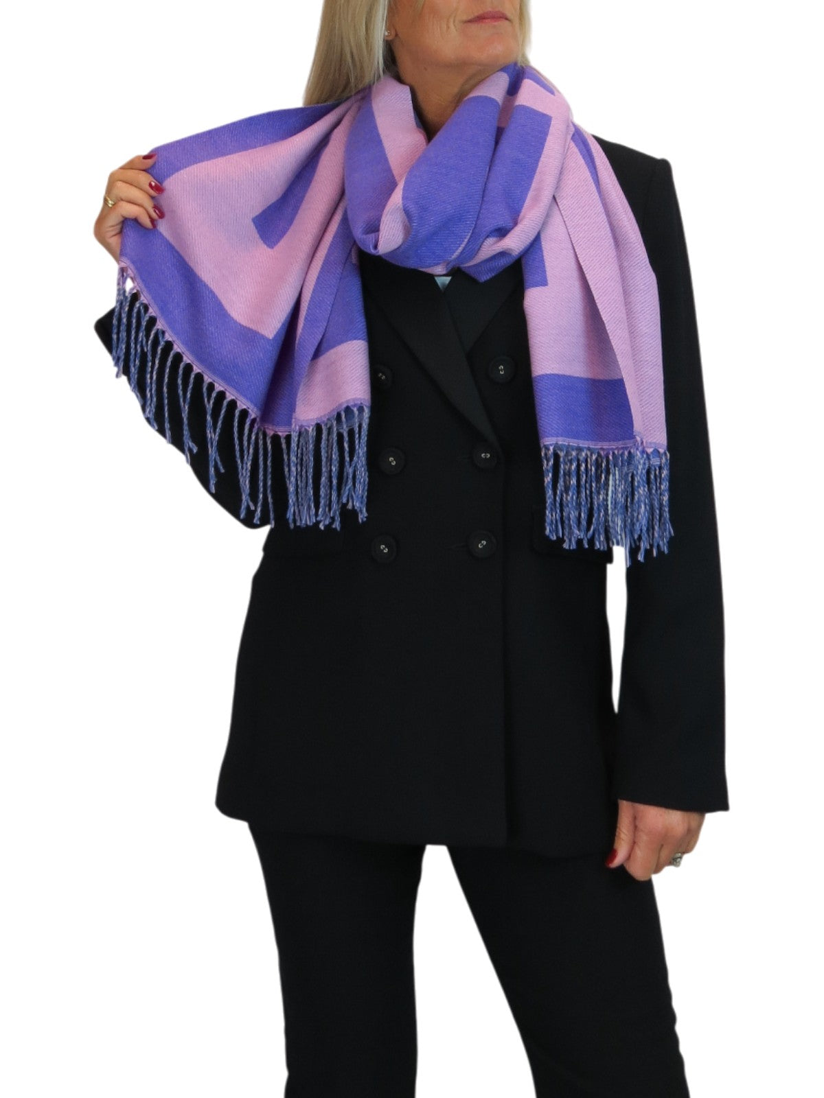 Wool Blend Geometric Design Scarf Purple