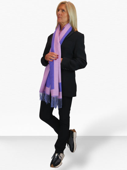 Wool Blend Geometric Design Scarf Purple