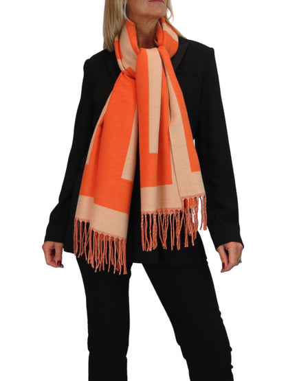 Wool Blend Geometric Design Scarf Orange