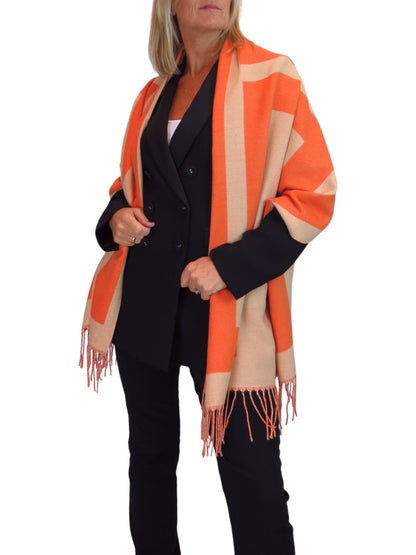 Wool Blend Geometric Design Scarf Orange