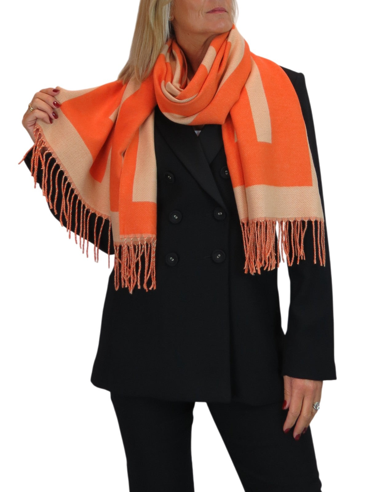 Wool Blend Geometric Design Scarf Orange