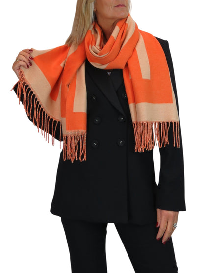 Wool Blend Geometric Design Scarf Orange
