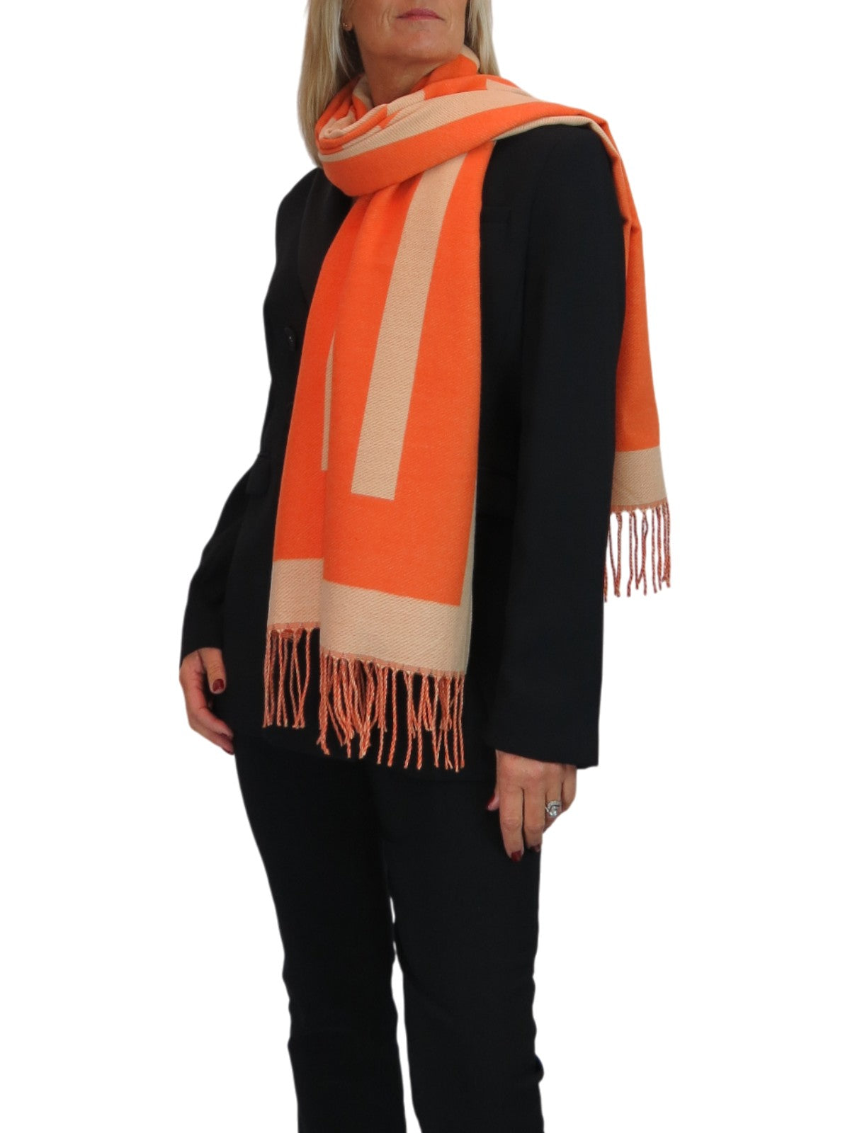Wool Blend Geometric Design Scarf Orange