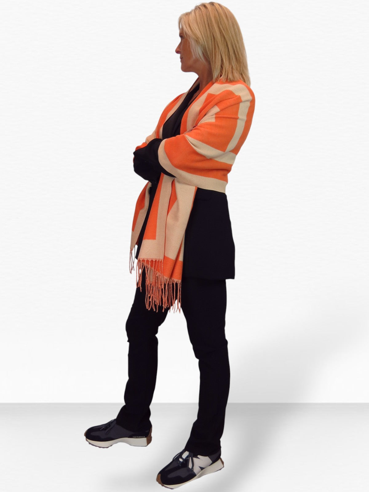 Wool Blend Geometric Design Scarf Orange