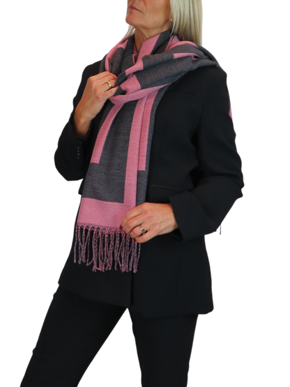 Wool Blend Geometric Design Scarf Charcoal/Pink