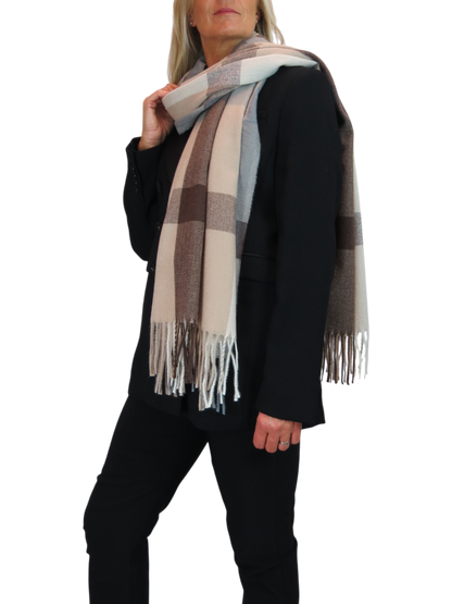 Wool Blend Large Plaid Design Wrap Scarf Brown/Beige