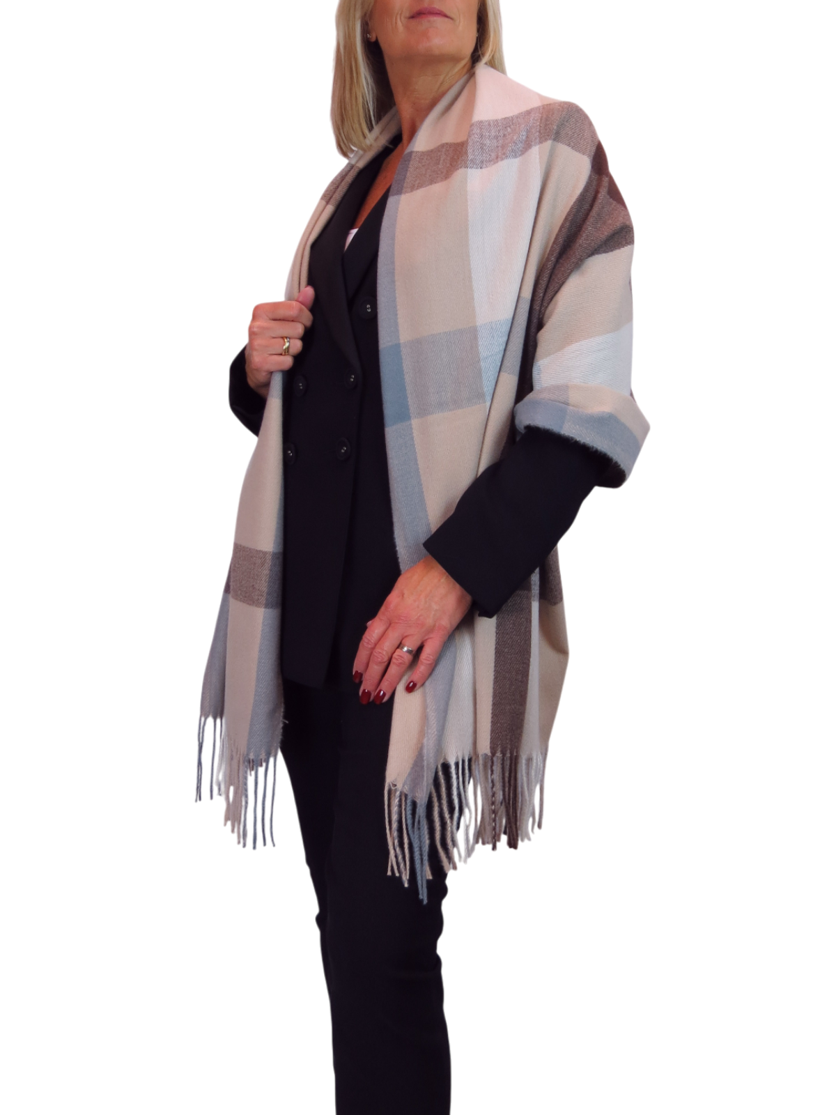 Wool Blend Large Plaid Design Wrap Scarf Brown/Beige