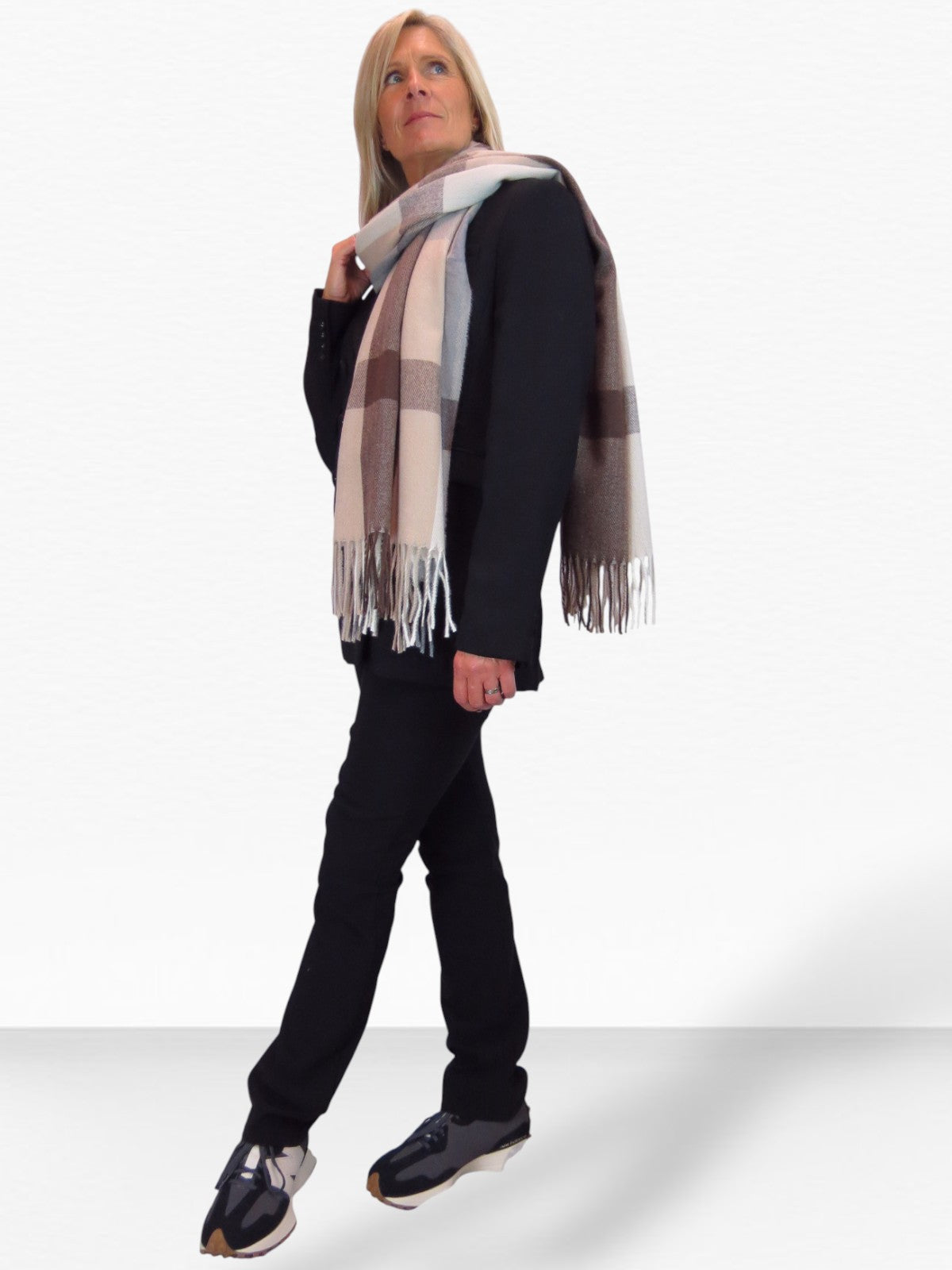 Wool Blend Large Plaid Design Wrap Scarf Brown/Beige