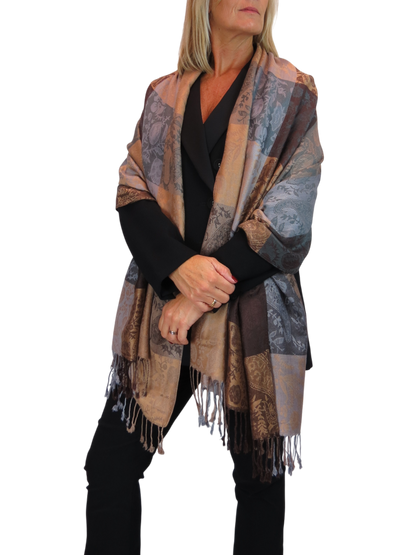 Paisley Pashmina Style Scarf Wrap Brown