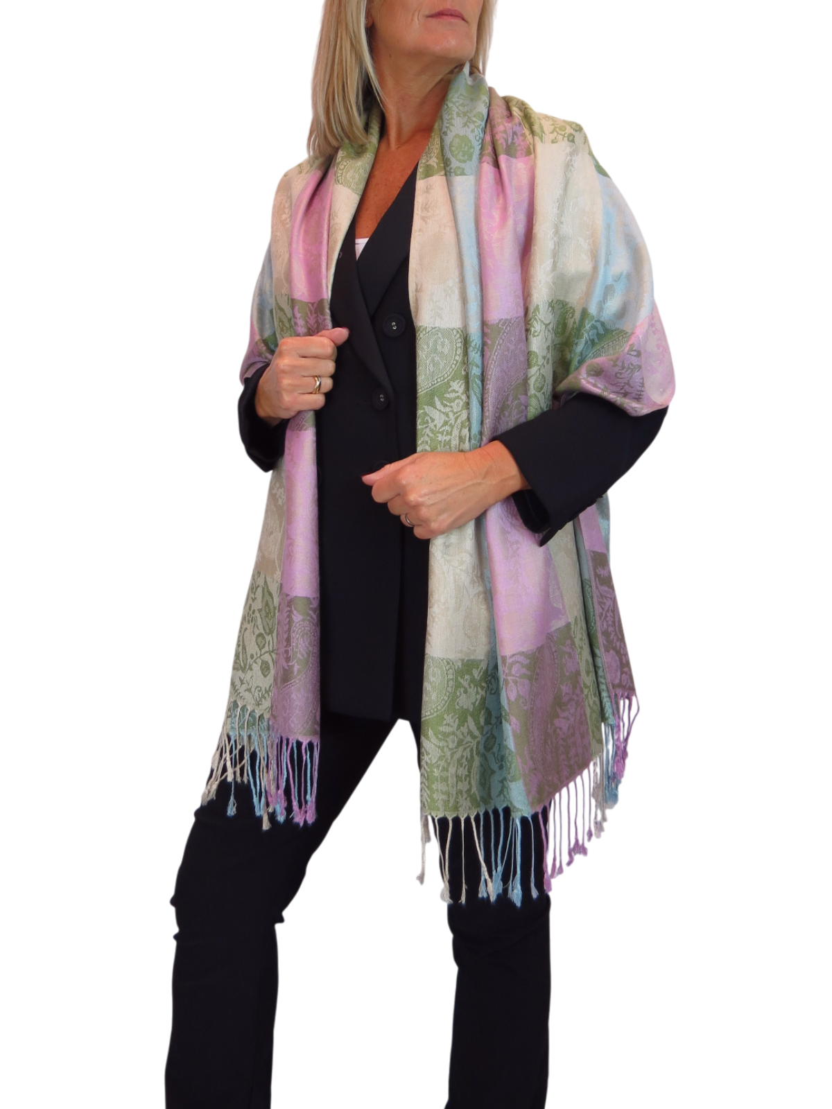 Paisley Pashmina Style Scarf Wrap Beige