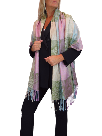 Paisley Pashmina Style Scarf Wrap Beige