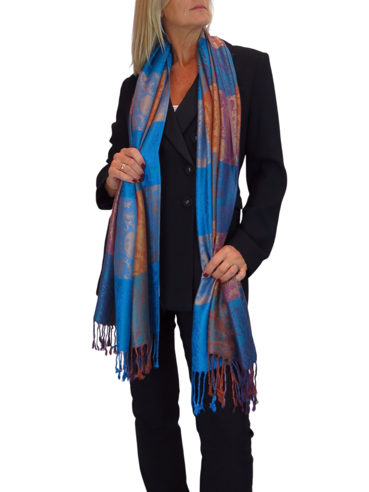 Paisley Pashmina Style Scarf Wrap Royal Blue
