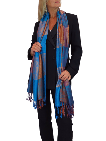 Paisley Pashmina Style Scarf Wrap Royal Blue