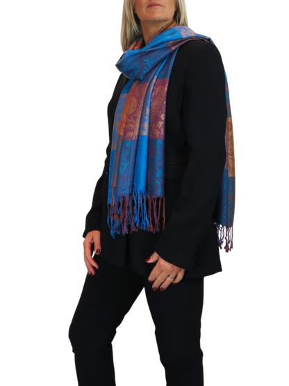 Paisley Pashmina Style Scarf Wrap Royal Blue