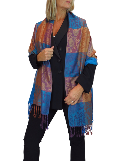 Paisley Pashmina Style Scarf Wrap Royal Blue