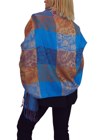 Paisley Pashmina Style Scarf Wrap Royal Blue