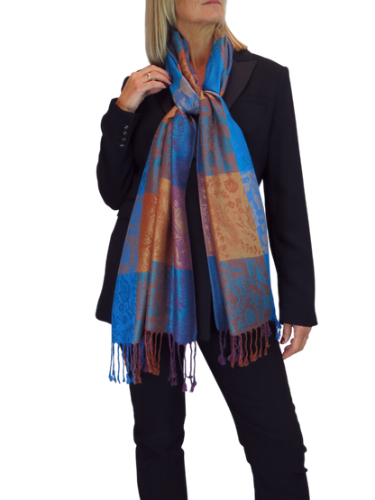 Paisley Pashmina Style Scarf Wrap Royal Blue