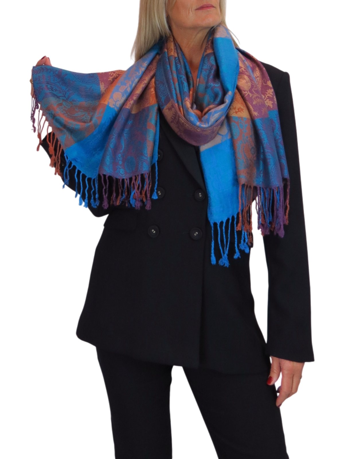 Paisley Pashmina Style Scarf Wrap Royal Blue