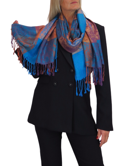 Paisley Pashmina Style Scarf Wrap Royal Blue