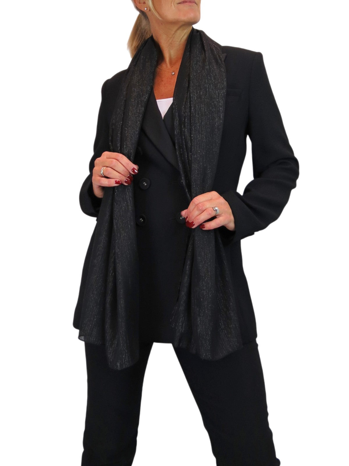 Silk Blend Scarf with Metallic Threads Black