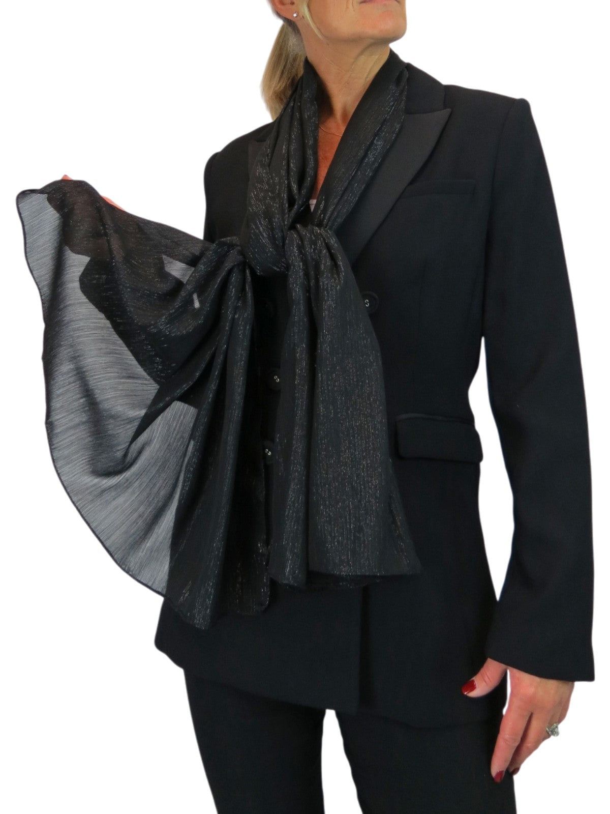 Silk Blend Scarf with Metallic Threads Black