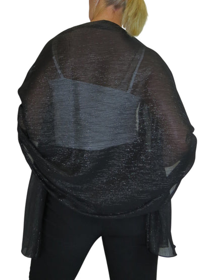 Silk Blend Scarf with Metallic Threads Black